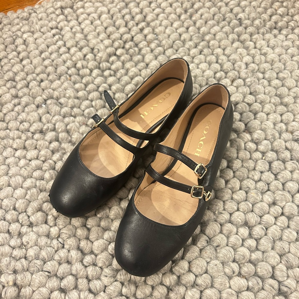Coach Double Strap Black Flats